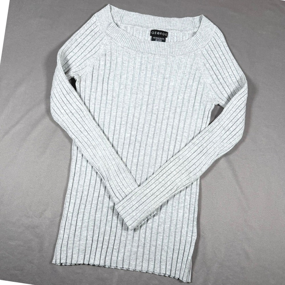 George Ribbed Knit Sweater Womens XS Light Grey Heather Long Sleeve Casual Top
